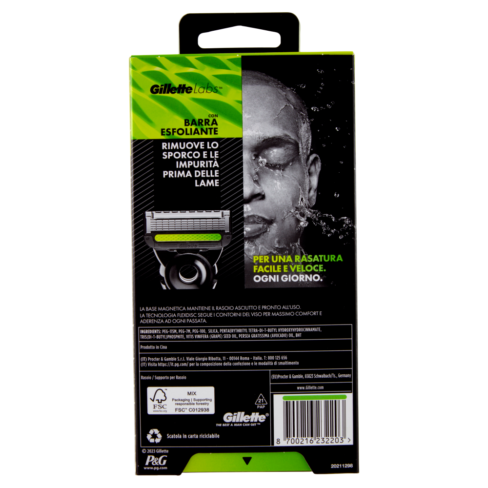 Gillette Rasoio da Uomo Labs Silver Manico + Lamette di Ricambio, 1 Ricarica