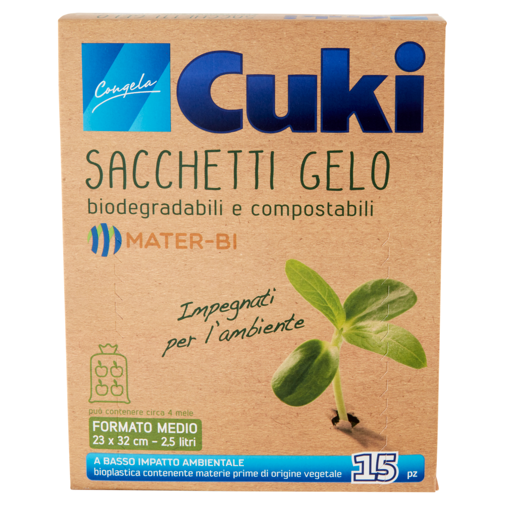 Cuki Congela Sacchetti Gelo biodegradabili e compostabili Formato Medio 23x32 cm - 2,5 litri 15 pz
