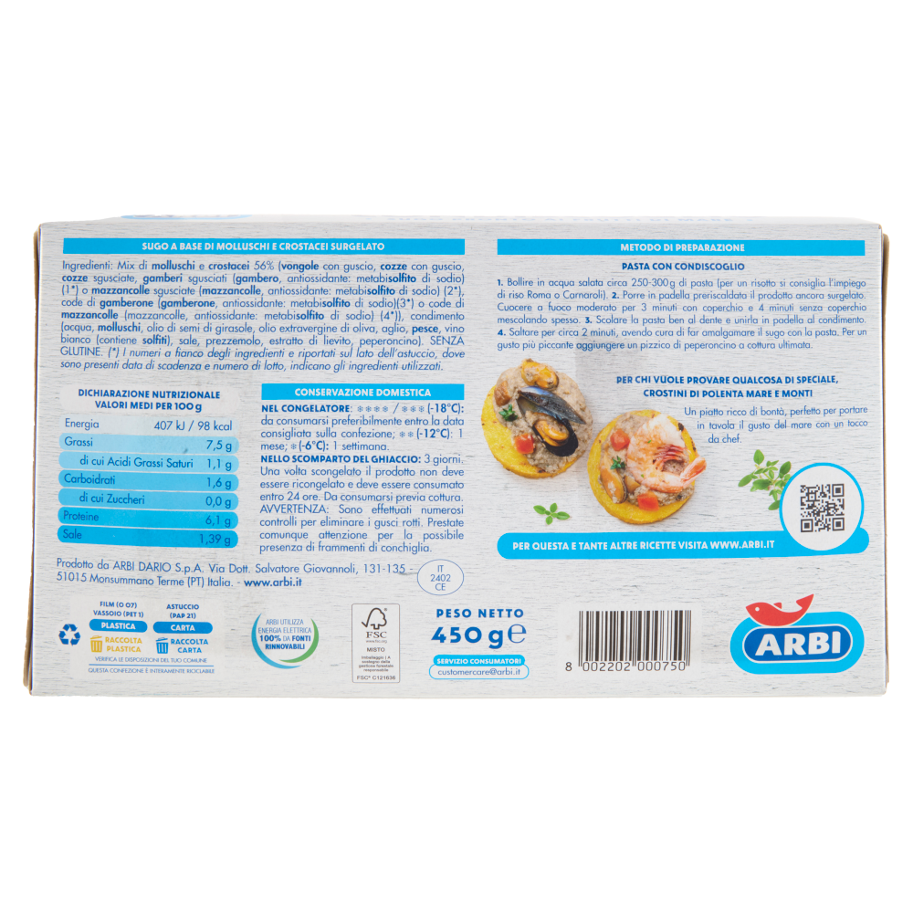 Arbi Condiscoglio Sugo Pronto ai Frutti di Mare 450 g