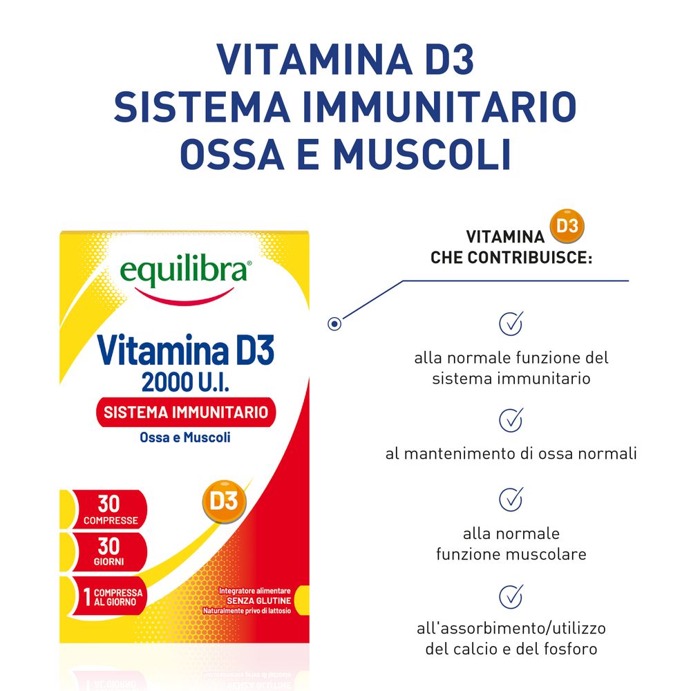Equilibra Vitamina D3 2000 U.I. Sistema Immunitario 30 Compresse 2,43 g