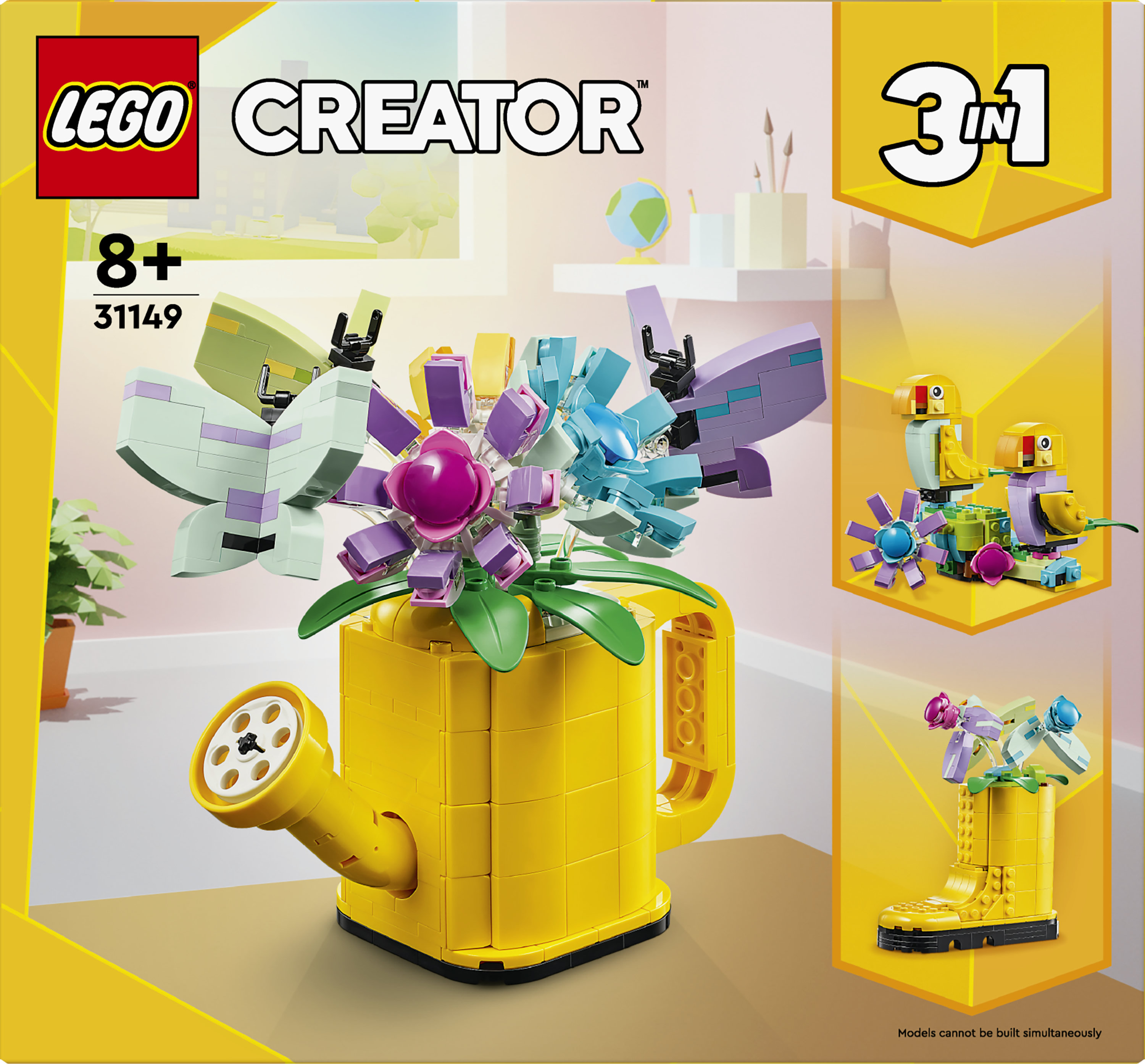 LEGO Creator 31149 3in1 Innaffiatoio con Fiori Finti Trasformabile in Stivale o in 2 Uccelli con Trespolo, Giochi per Bambini 8+