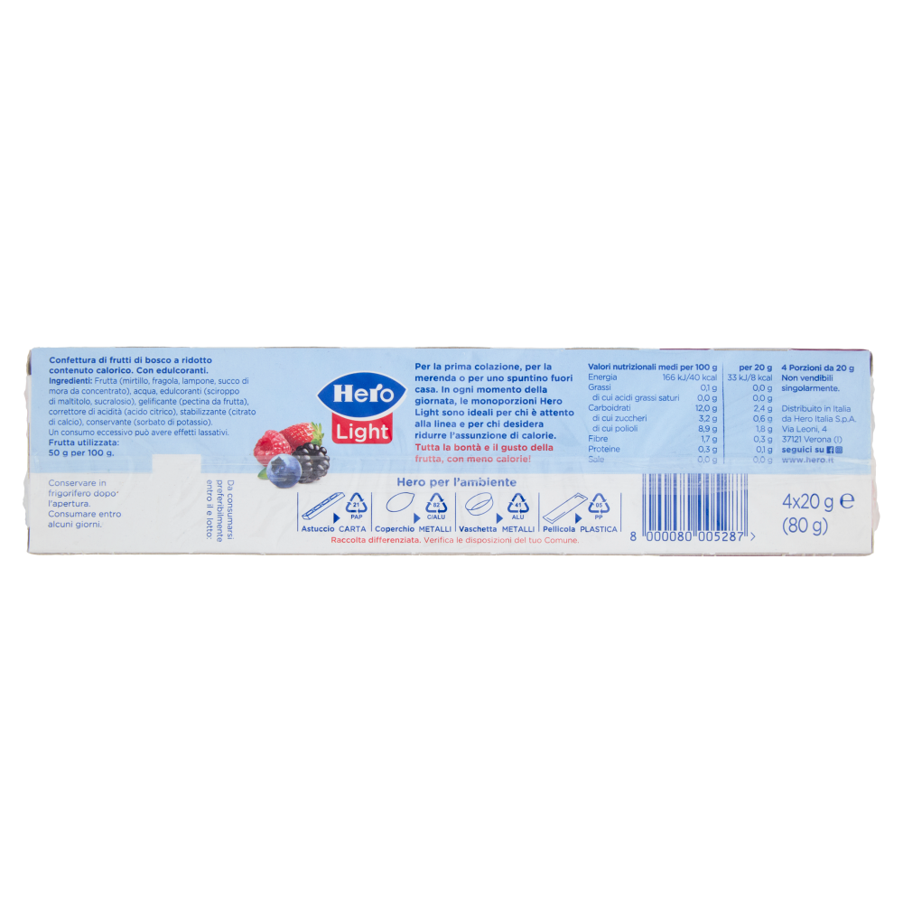 Hero Light Confettura di Frutti di Bosco 4 x 20 g