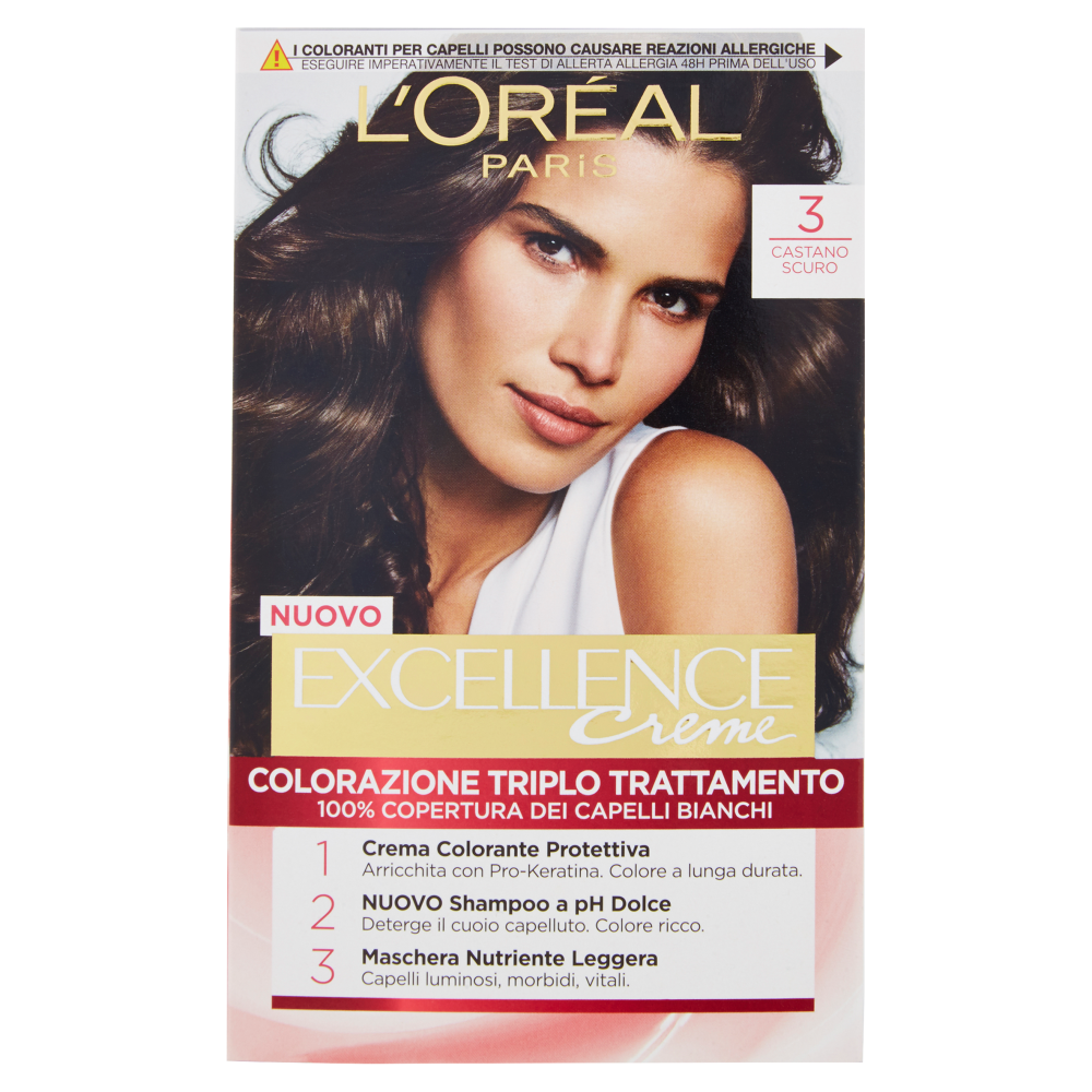 L'Or&eacute;al Paris Excellence Crema colorante triplo trattamento avanzato, 3 Castano Scuro