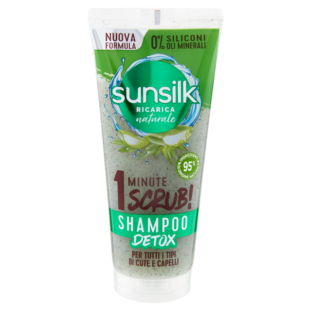 sunsilk Ricarica Naturale 1 Minute Scrub! Shampoo Detox per Tutti i Tipi di Cute e Capelli 200 ml