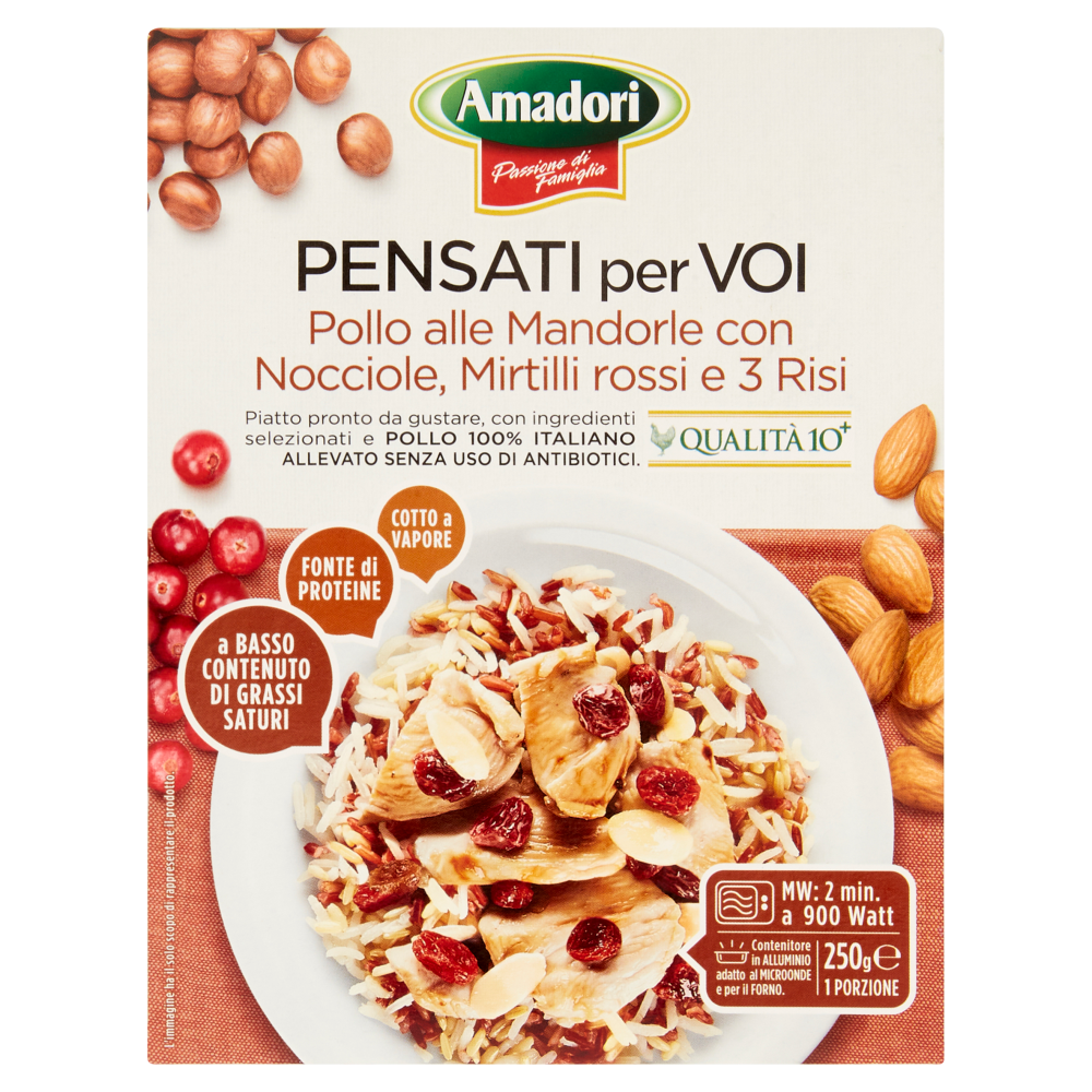 Amadori Pensati per Voi Qualit&agrave; 10+ Pollo alle Mandorle con Nocciole, Mirtilli rossi e 3 Risi 250 g
