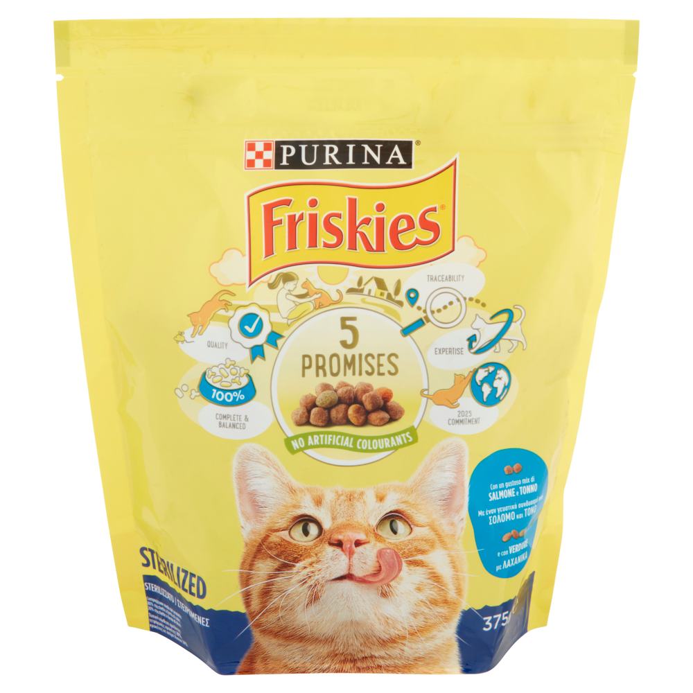 PURINA FRISKIES Gatto Sterilizzati con un gustoso mix di Salmone e Tonno e con Verdure 375 g