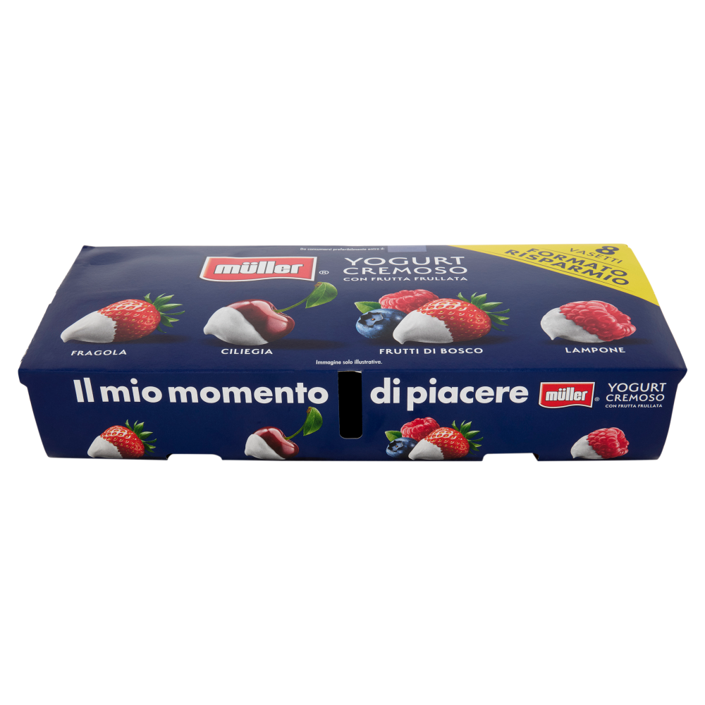 müller Yogurt Cremoso con Frutta Frullata Fragola, Ciliegia, Frutti di Bosco, Lampone 8 x 125 g
