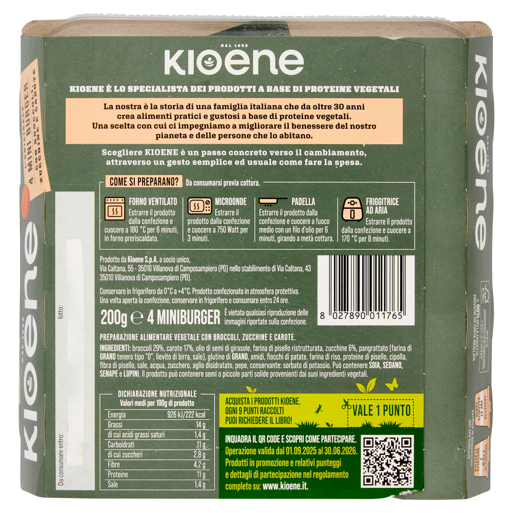 Kioene l'Originale 4 Mini Burger con Broccoli, Zucchine e Carote 200 g