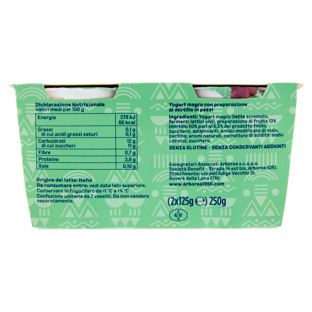 Arborea A-Yo Yogurt Zero Grassi Mirtillo in Pezzi 2 x 125 g