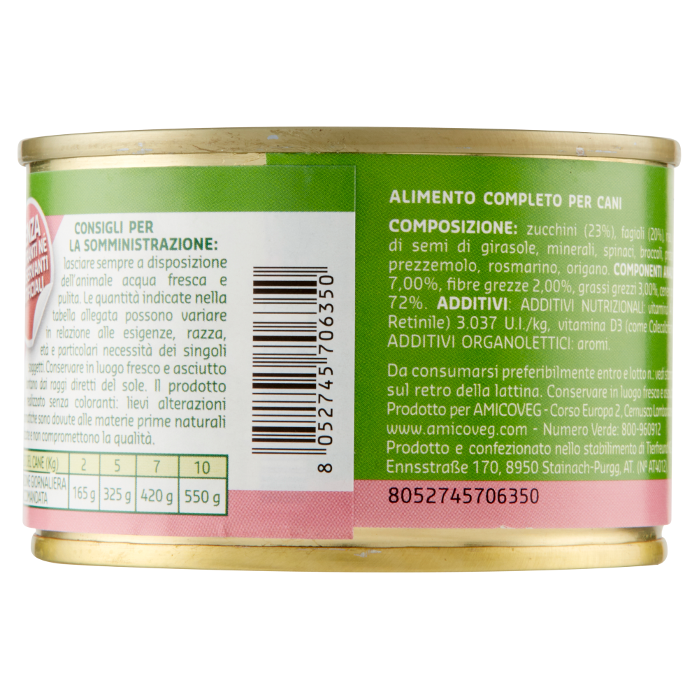Amico Veg 100% Vegetal Alimento Completo per Cani con Fagioli e Zucchini 150 g