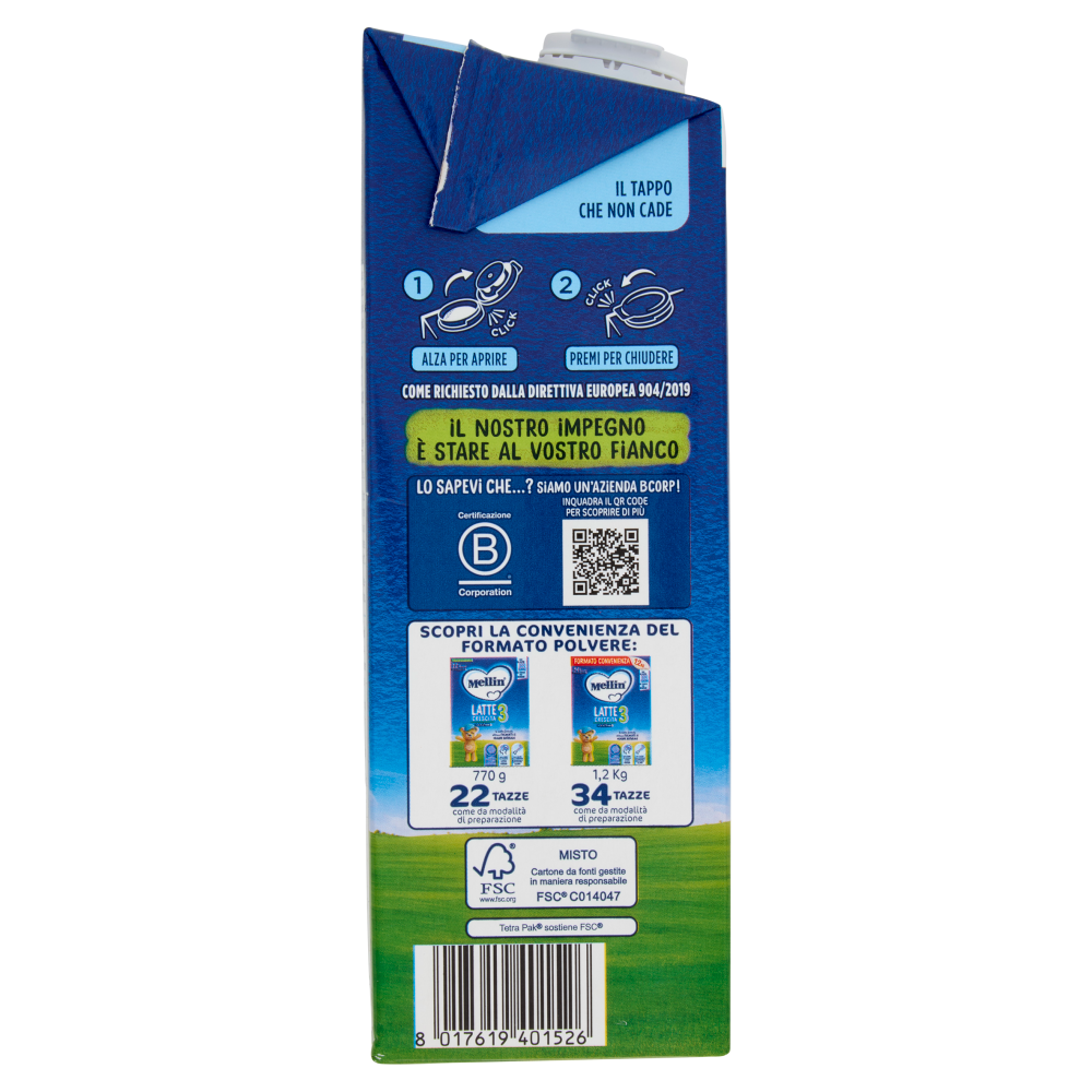 MELLIN 3 - Latte di Crescita Liquido, dal 12° mese compiuto al 24°, Fonte di Ferro, 1L