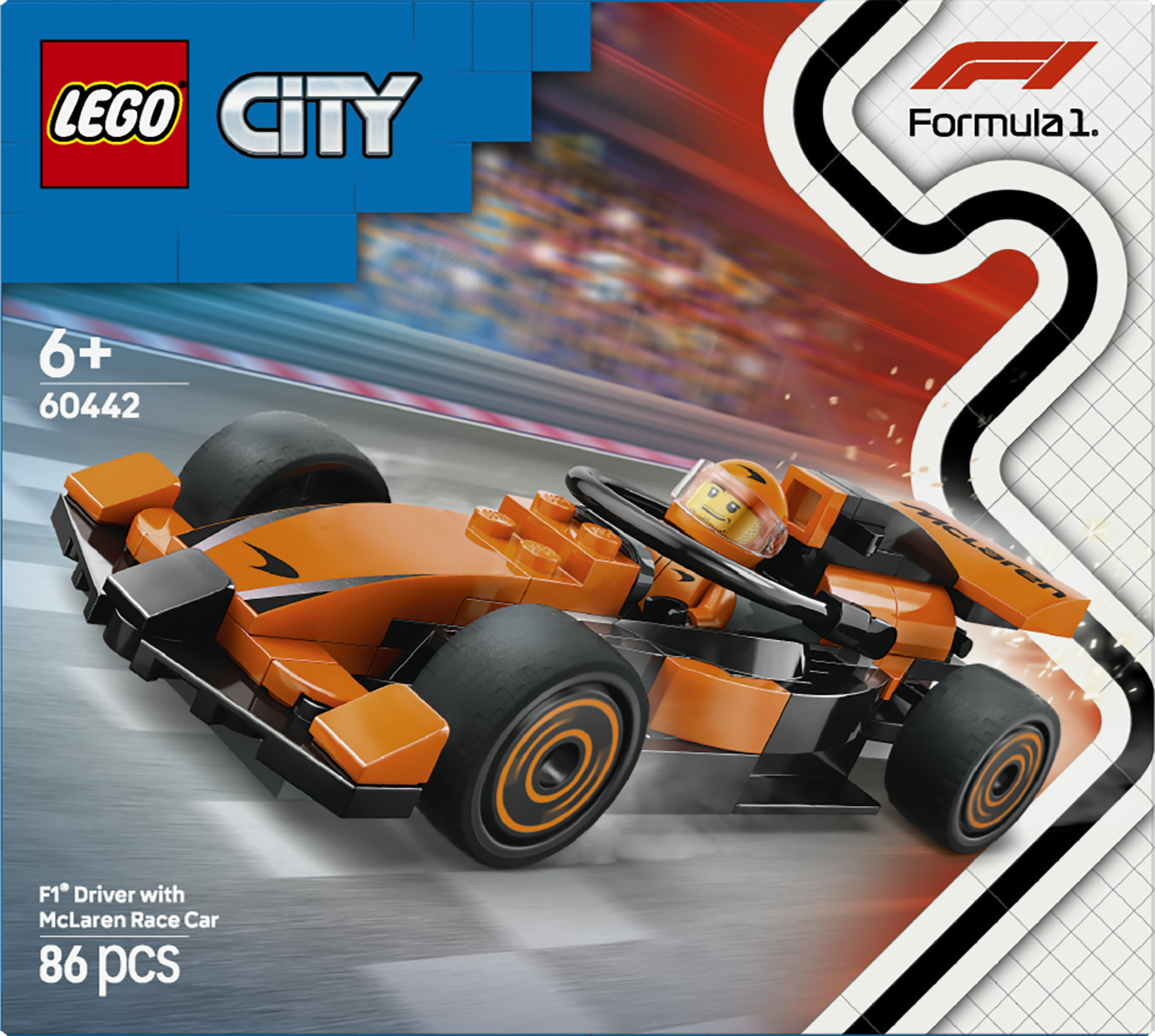 LEGO City 60442 Pilota e Monoposto McLaren F1, Modello di Macchina Giocattolo da Formula 1, Regalo Bambini 6+ Fan delle Auto