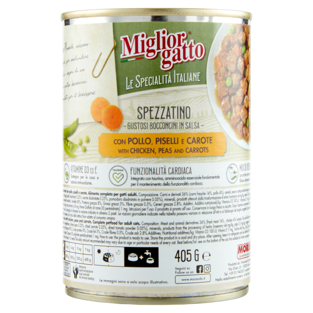 Migliorgatto Le Specialità Italiane Spezzatino con Pollo, Piselli e Carote 405 G