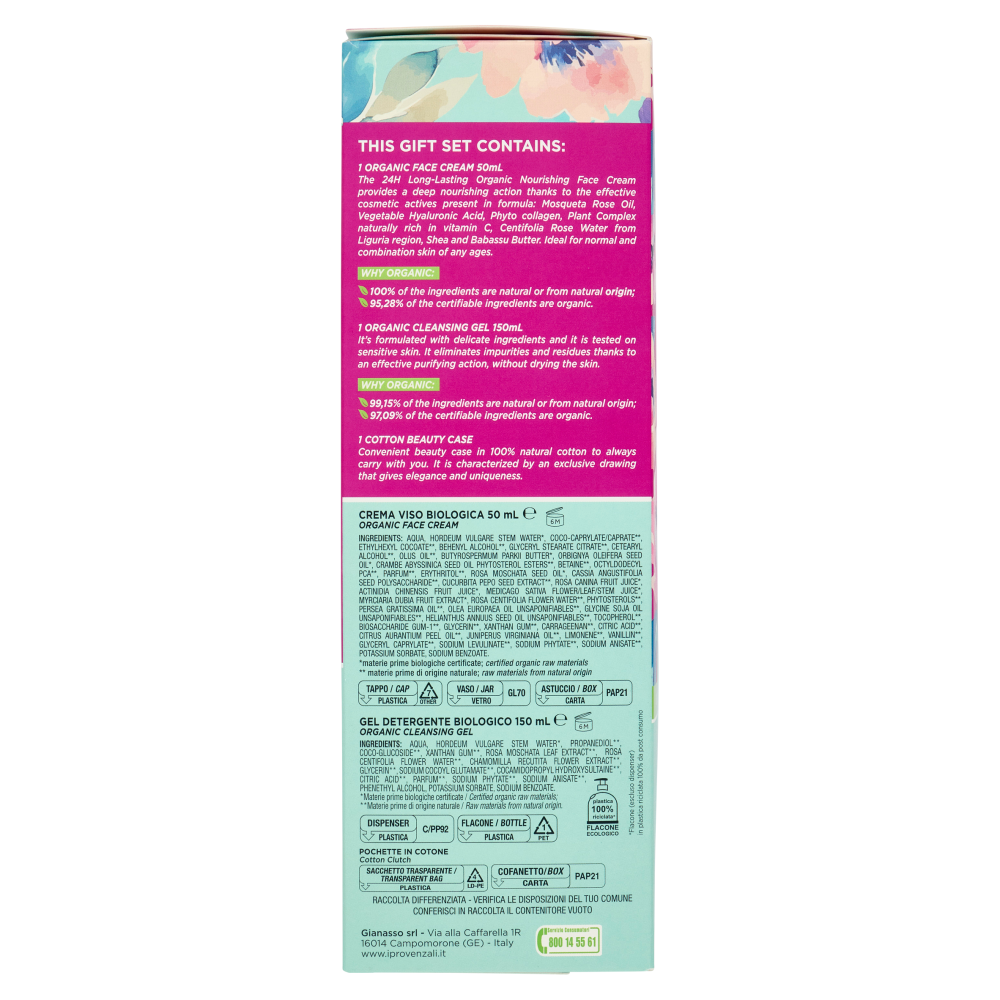 I Provenzali Bio Rosa Mosqueta Crema Viso Biologica 50mL + Gel Detergente Biologico 150mL + Pochette