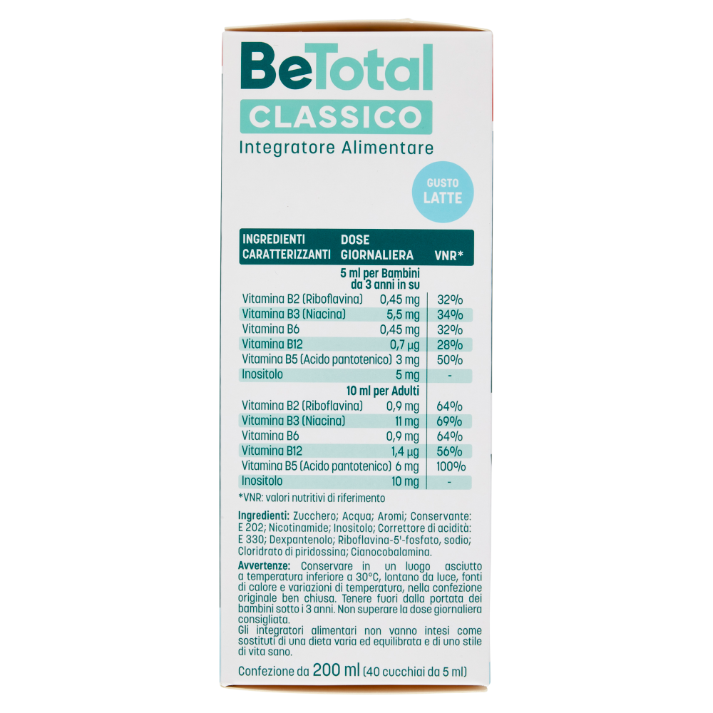 BeTotal Vitamina B Supporto per stanchezza e sistema immunitario Adulti e Bambini 3+ Classico 200 ml