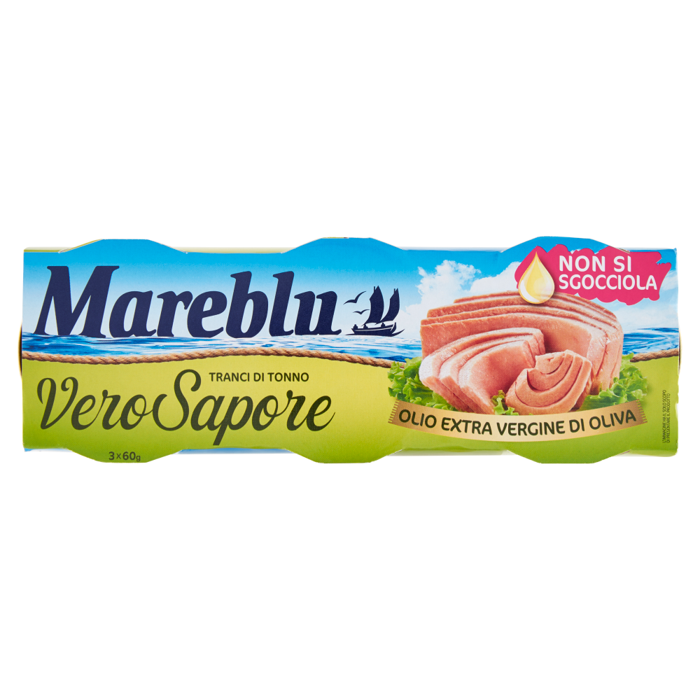 Mareblu VeroSapore Tranci di Tonno Olio Extra Vergine di Oliva 3 x 60 g