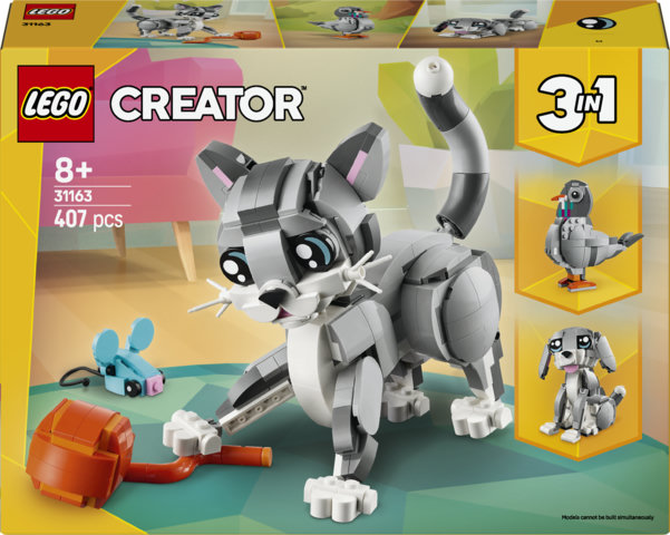 LEGO Creator 3 in 1 31163 Gatto Giocoso Giocattolo, Si Trasforma in Piccione o in Cane, Regalo per Bambini e Bambine 8+ Anni
