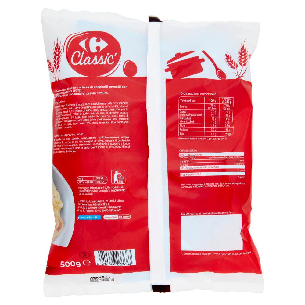 Carrefour Classic Spaghetti alla Carbonara Surgelati 500 g