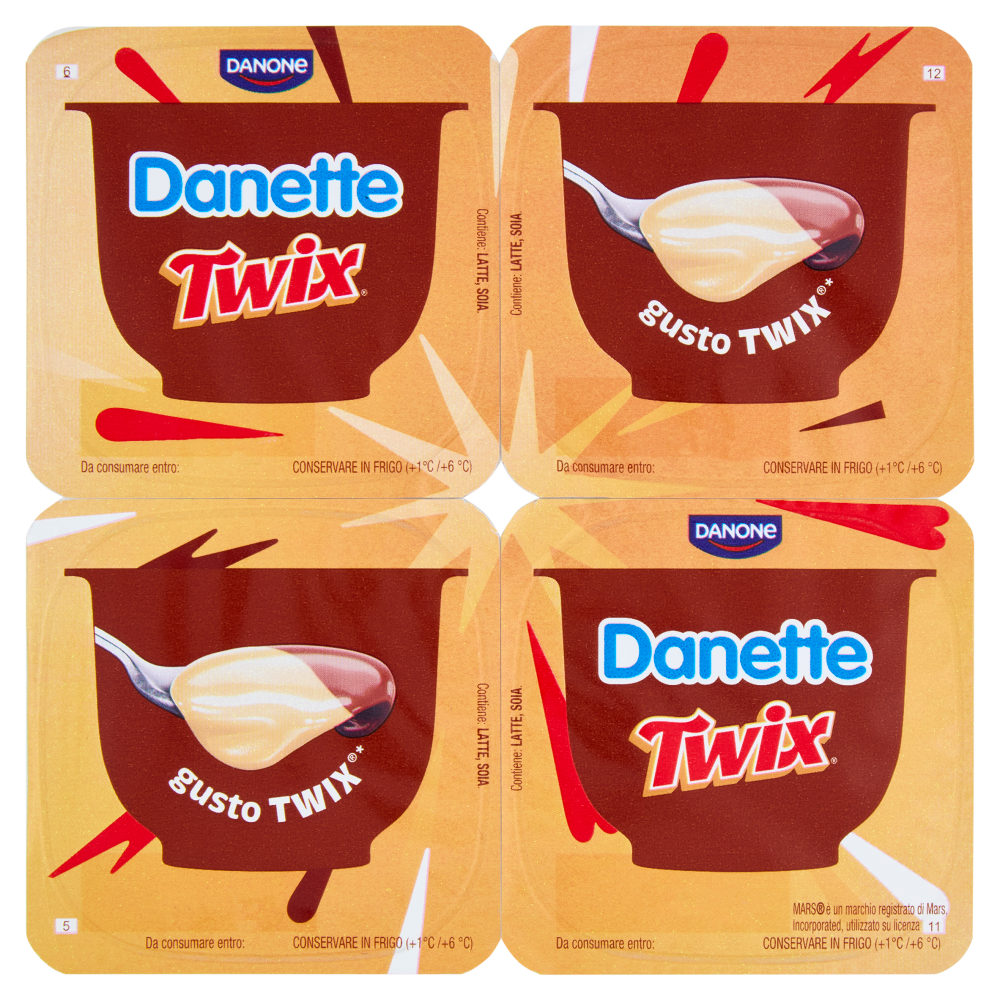 DANETTE Twix, Budino Doppio Strato con Caramello Salato, Cioccolato e Cacao, 4x115g