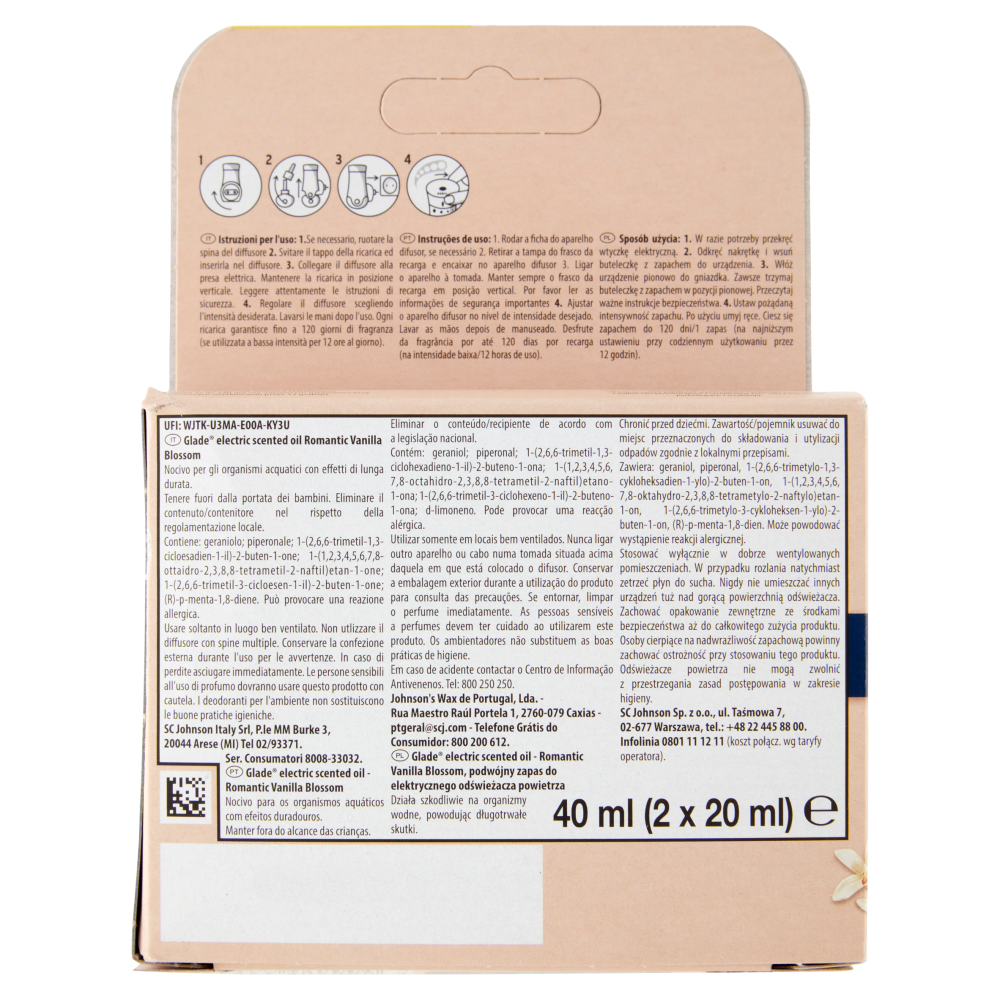 Glade® Liquido Elettrico Doppia Ricarica, Profumatore per ambienti, Fragranza Vaniglia 2x20ml