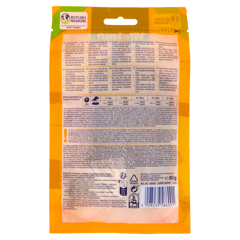 Vitakraft pure Ham Strips Strisce di prosciutto 80 g