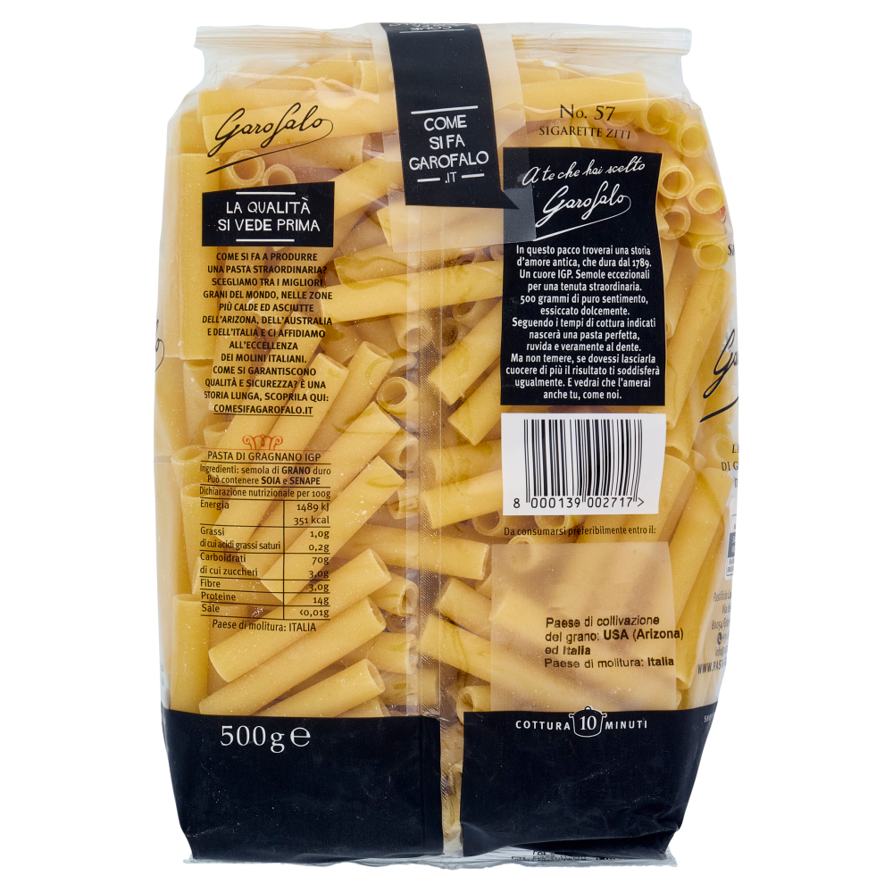 Garofalo Sigarette Ziti 57 Pasta di Gragnano IGP 500 g