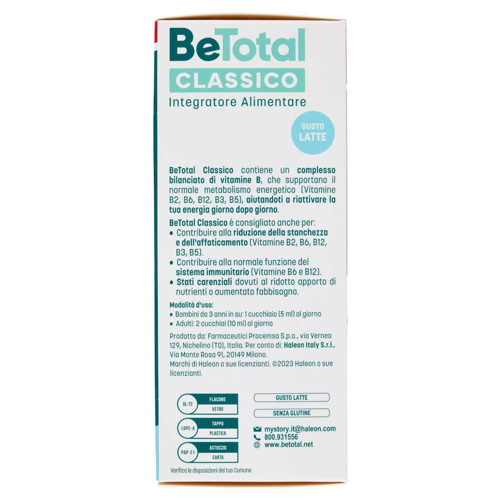 BeTotal Vitamina B Supporto per stanchezza e sistema immunitario Adulti e Bambini 3+ Classico 200 ml