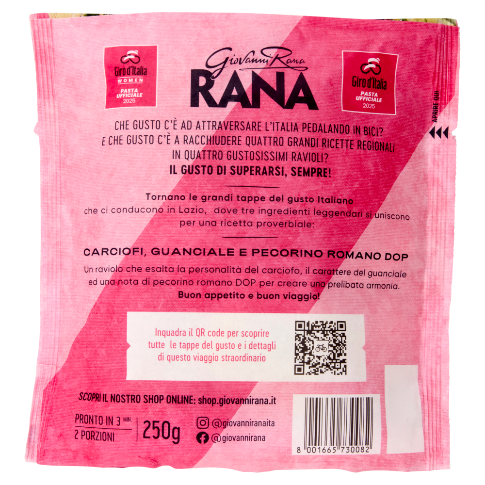 Giovanni Rana Giro d'Italia Ravioli con Carciofi, Guanciale e Pecorino Romano DOP 250 g