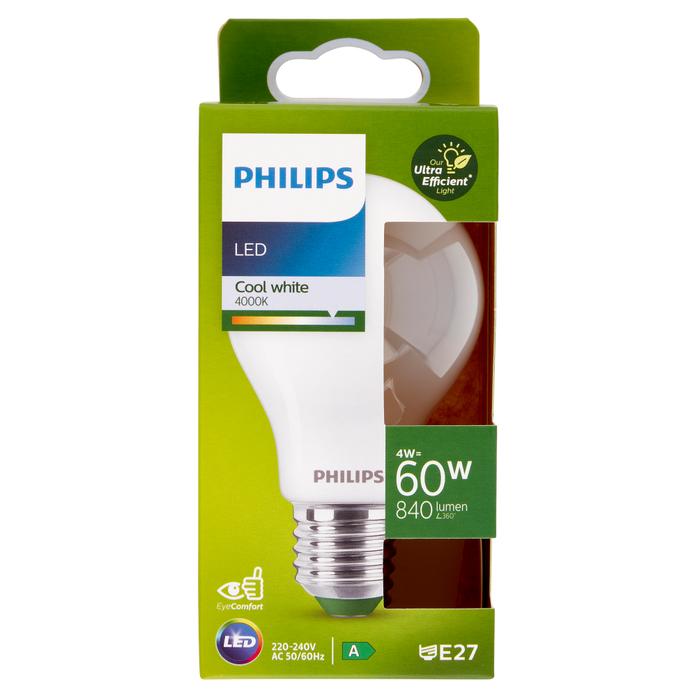 Philips Led Goccia Vetro Smerigliato 60W E27 4000K 