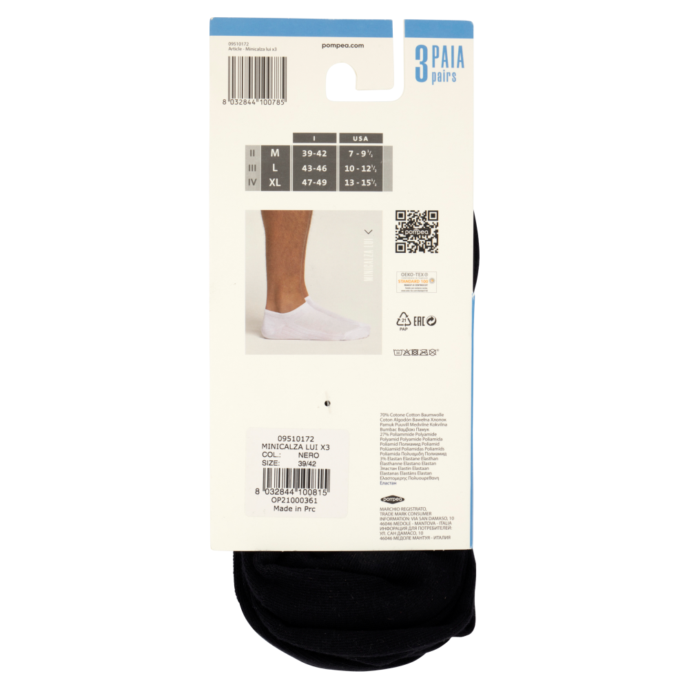 pompea Lui Minicalza Cotone short M 39-42 Nero 3 Paia