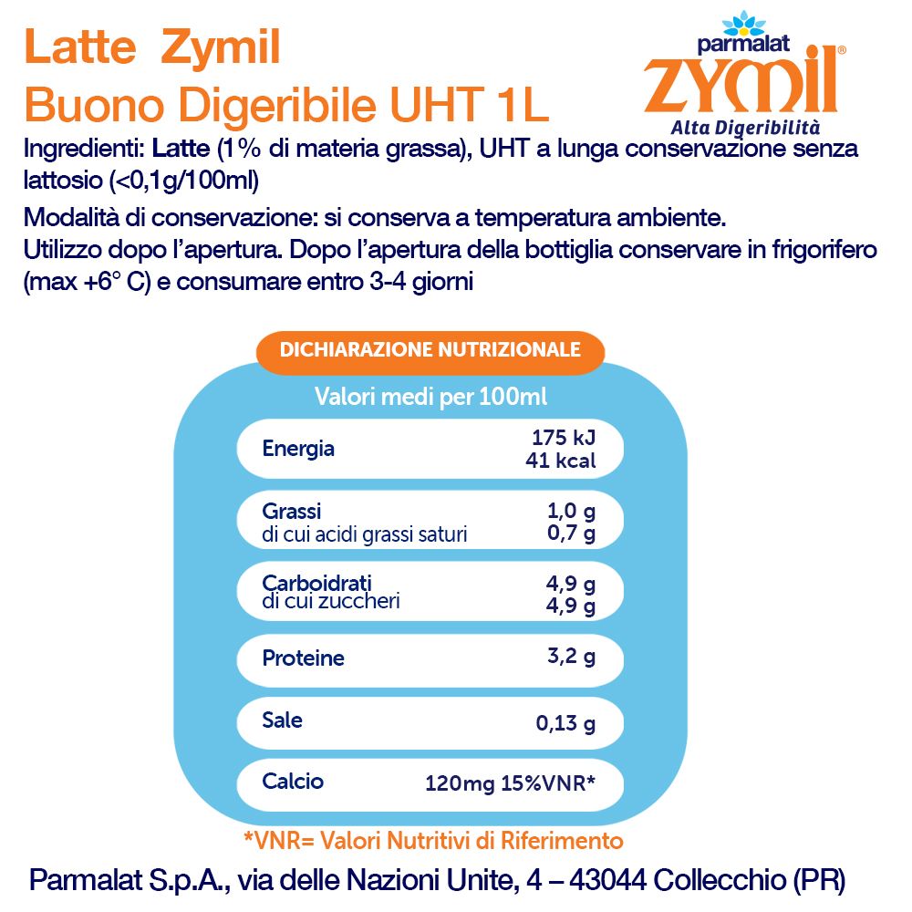 Zymil Latte UHT Senza lattosio Buono Digeribile 1000 ml