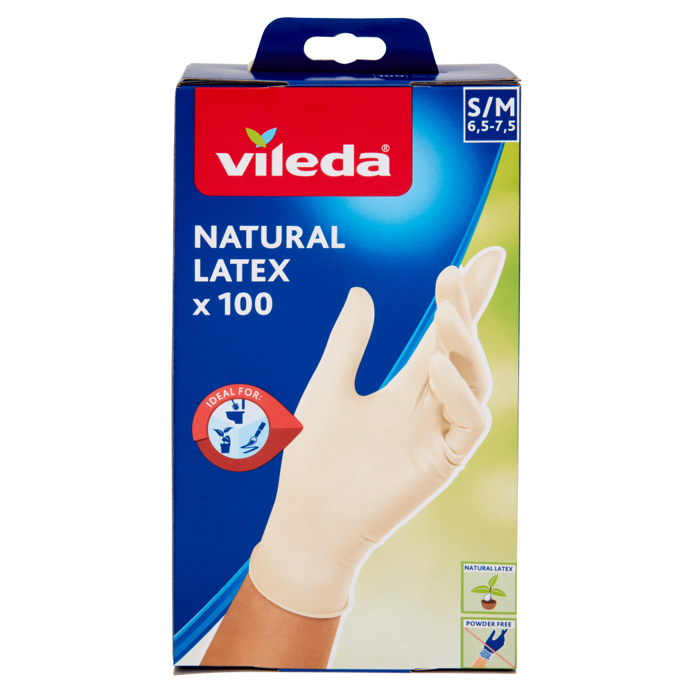 Vileda Natural Latex Guanti S/M 6,5-7,5 100 pz