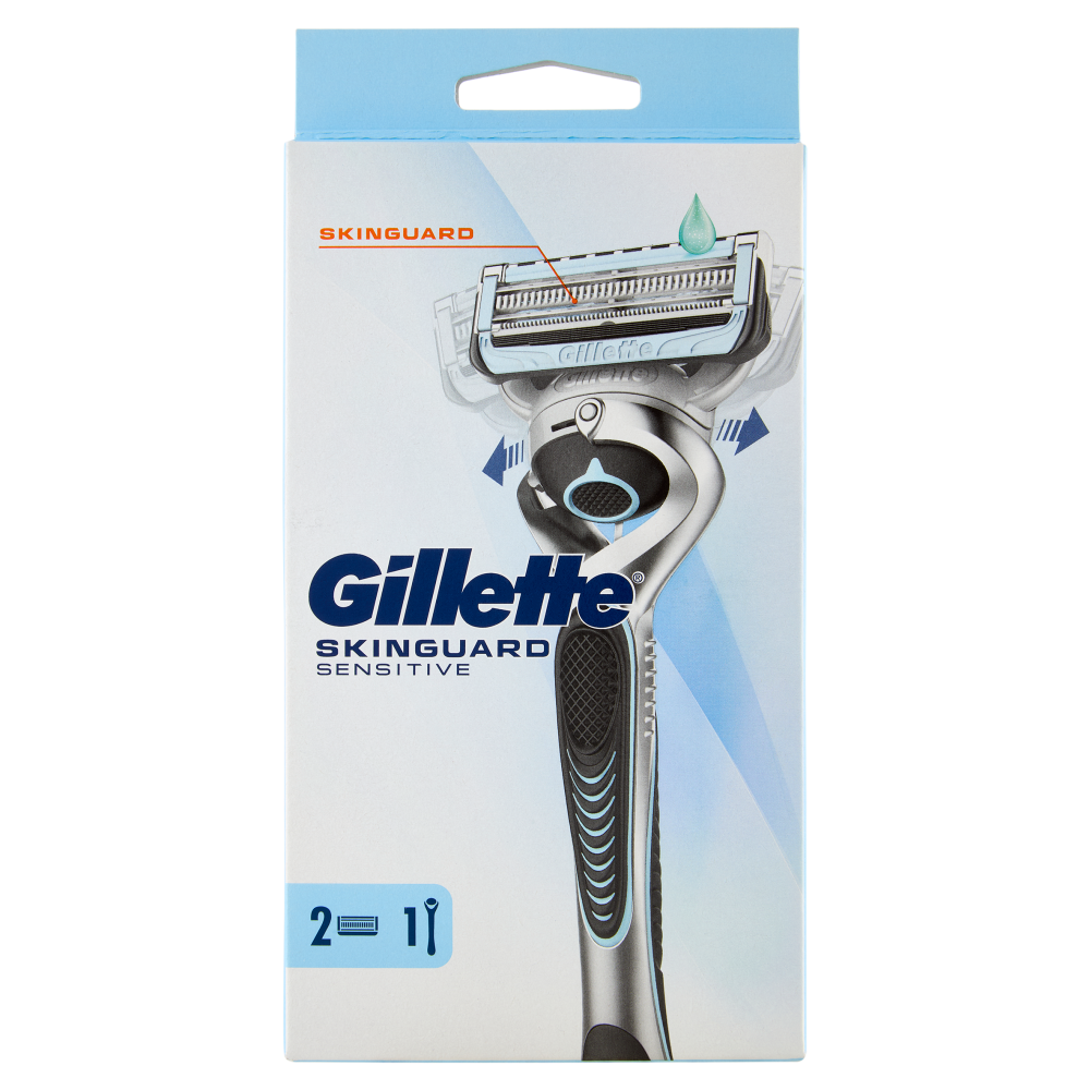 Gillette Skinguard Sensitive Rasoio da Uomo, 1 Manico + 2 Lamette