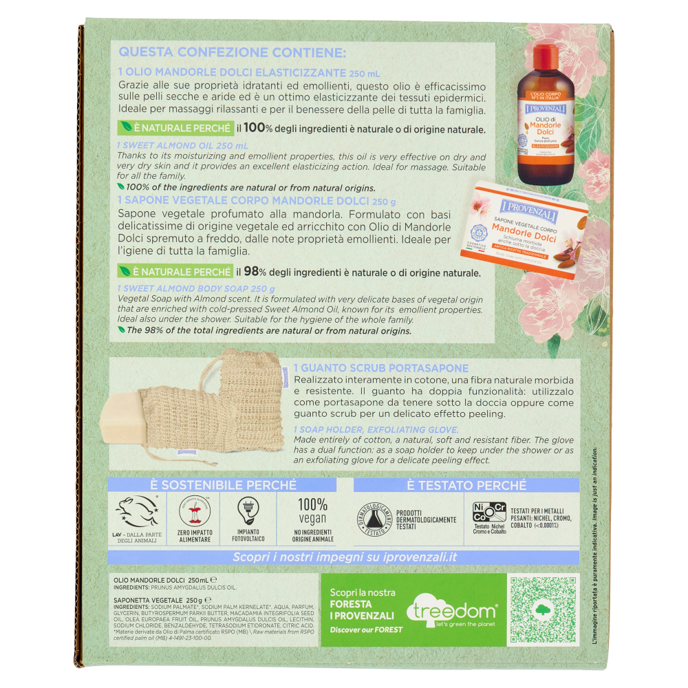 I Provenzali Mandorle Dolci Olio Elasticizzante 250 mL + Sapone Vegetale Corpo 250 g + Guanto Scrub