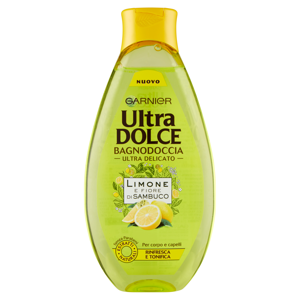 Garnier Ultra Dolce Limone e Fiore di Sambuco Bagnodoccia Ultra Delicato per Corpo e Capelli 500 ml
