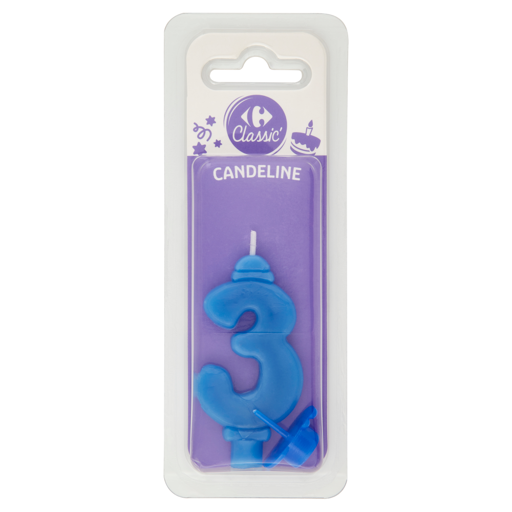 Carrefour Classic Candelina Numero 3 Azzurra con supporto