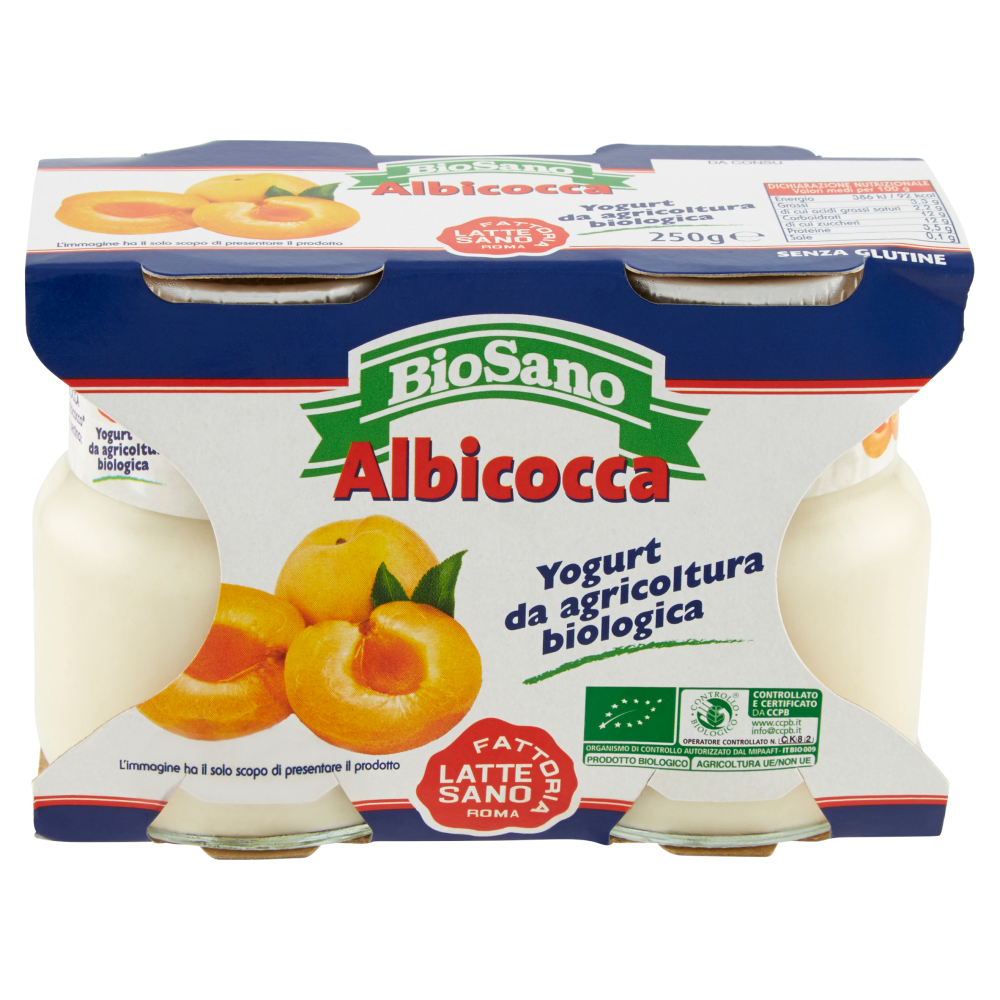 Fattoria Latte Sano BioSano Yogurt da agricoltura biologica Albicocca 2 x 125 g