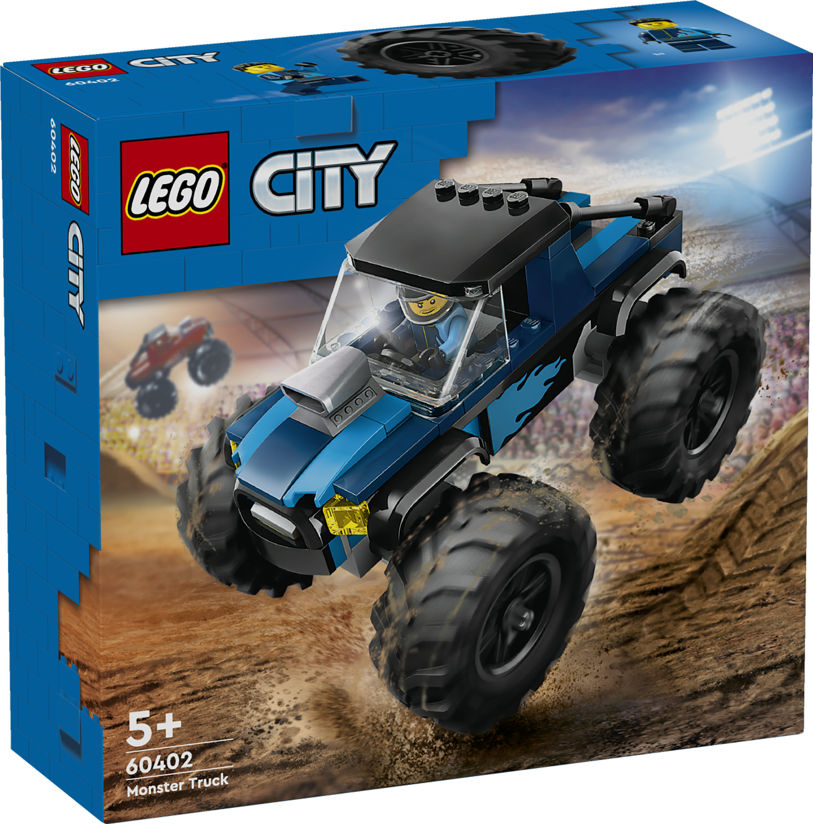 LEGO City 60402 Monster Truck Blu, Veicolo Giocattolo Fuoristrada, Giochi per Bambini di 5+ Anni con Minifigure del Pilota