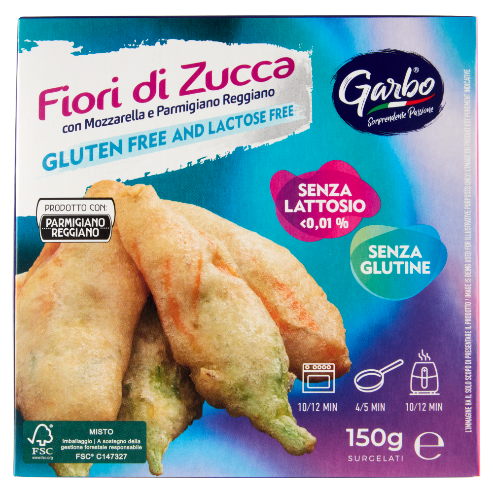 Garbo Gluten Free and Lactose Free Fiori di Zucca con Mozzarella, Parmigiano Reggiano Surgelati 150g
