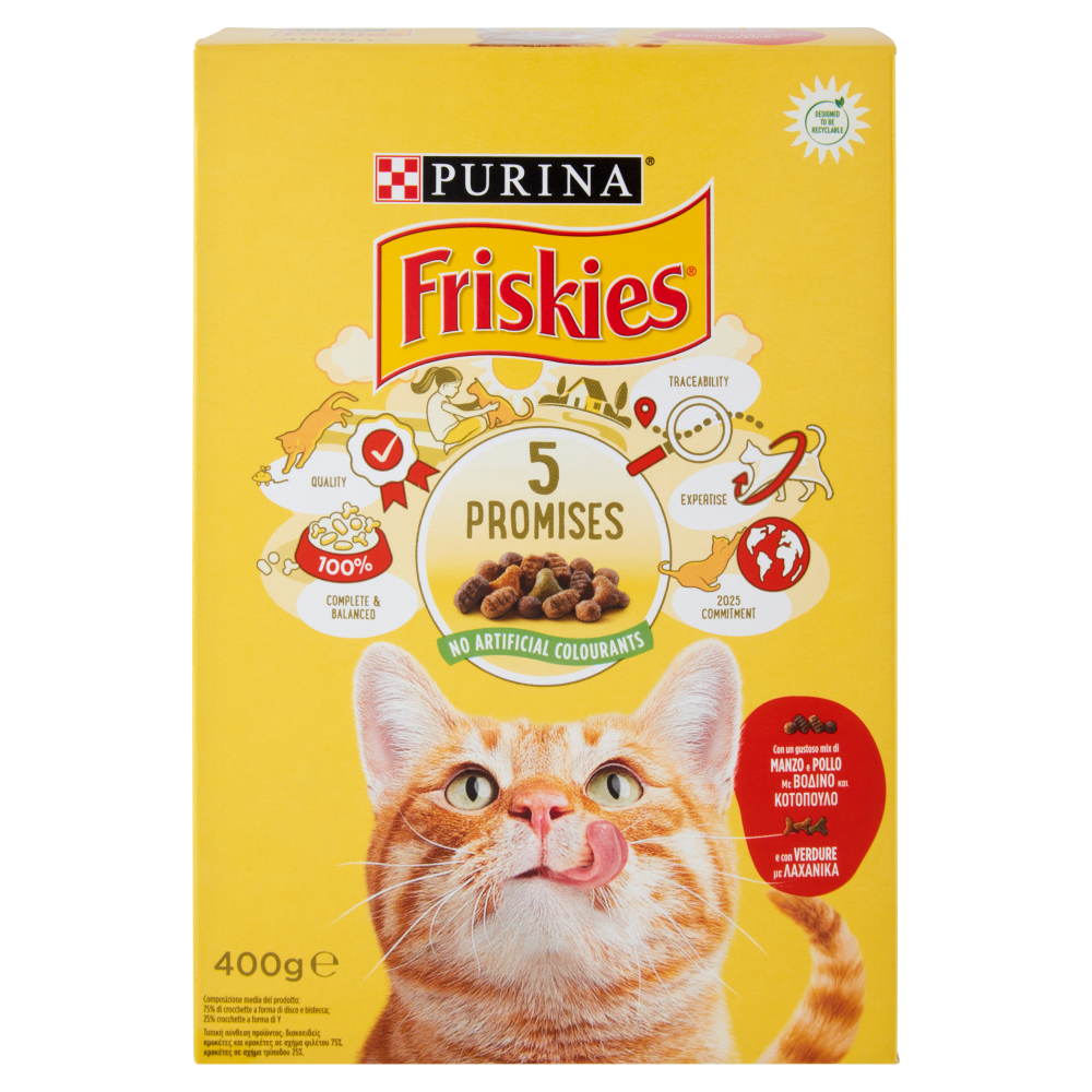 PURINA FRISKIES Gatto Adult Con un gustoso mix di Manzo e Pollo e con Verdure 400 g