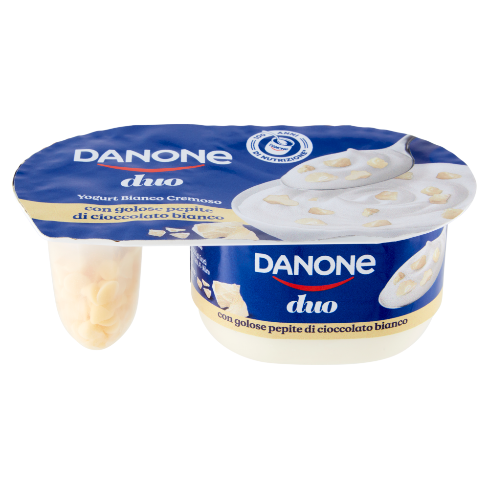 Danone Duo, Yogurt Bianco Cremoso con Golose Pepite di Cioccolato Bianco, 98g
