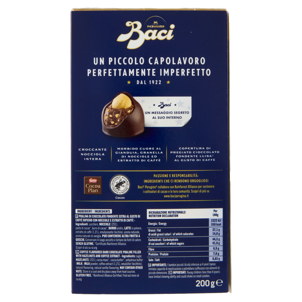 BACI PERUGINA Caffè Cioccolatini Fondenti ripieni al Gianduia Scatola 200g