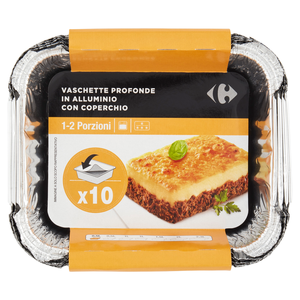 Carrefour Vaschette Profonde in Alluminio con Coperchio 1-2 Porzioni 10 pz