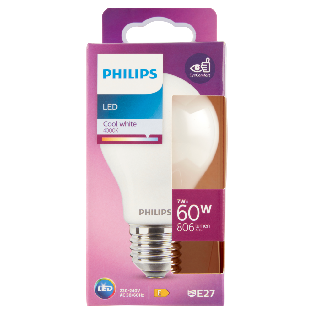 Philips Led goccia vetro 60W E27 4000K non dim