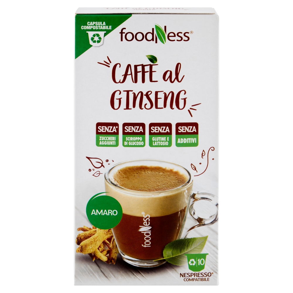 foodNess Caffè al Ginseng Amaro Compostabile Nespresso Compatibile 10 x 5,5 g