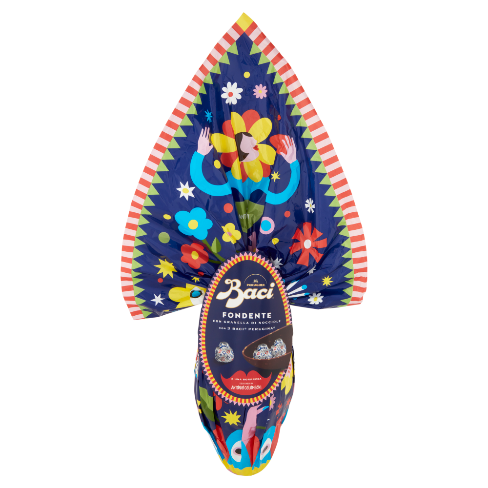 BACI PERUGINA Uovo Pasqua Cioccolato Fondente e granella nocciole con Sorpresa e 3 Cioccolatini 380g
