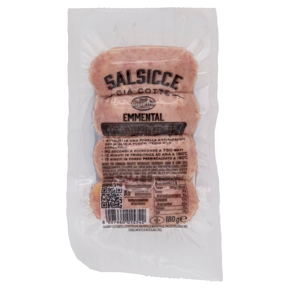 Fratelli Beretta Salsicce Già Cotte Puro Suino Emmental 180 g