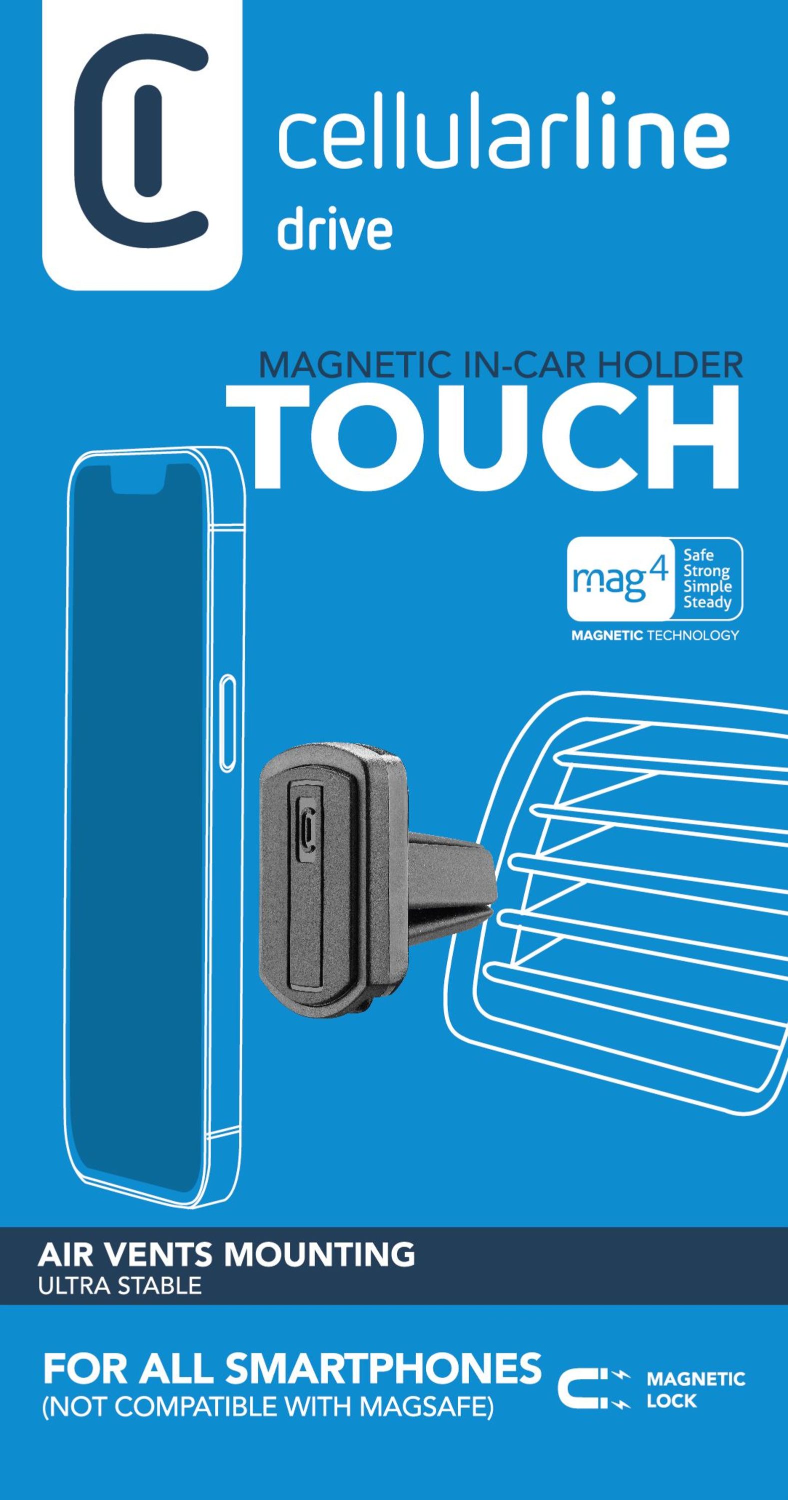 Cellularline Touch - Universal Supporto smartphone da auto magnetico per bocchette di aerazione