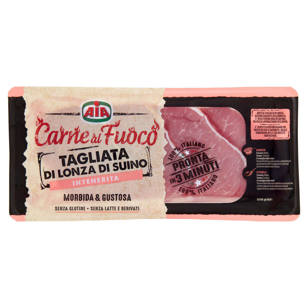 Aia Carne al Fuoco Tagliata di Lonza di Suino Intenerita 0,350 kg