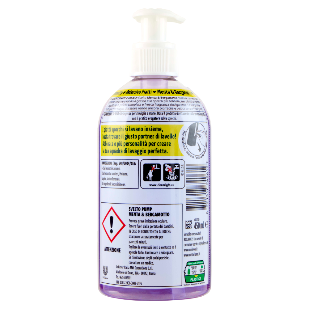 Svelto Detersivo Piatti Menta & Bergamotto 450 ml